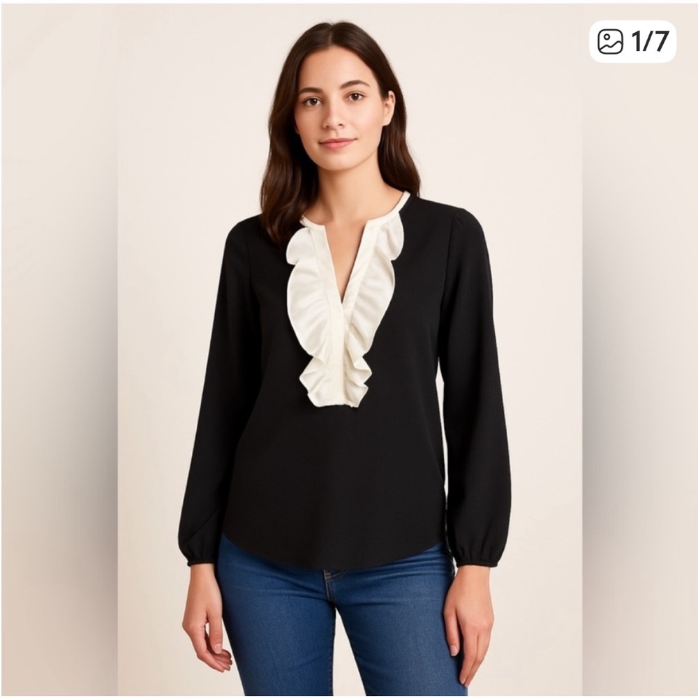 NWT J. Crew Long-sleeve ruffle-front top in satin crepe Sz. Small